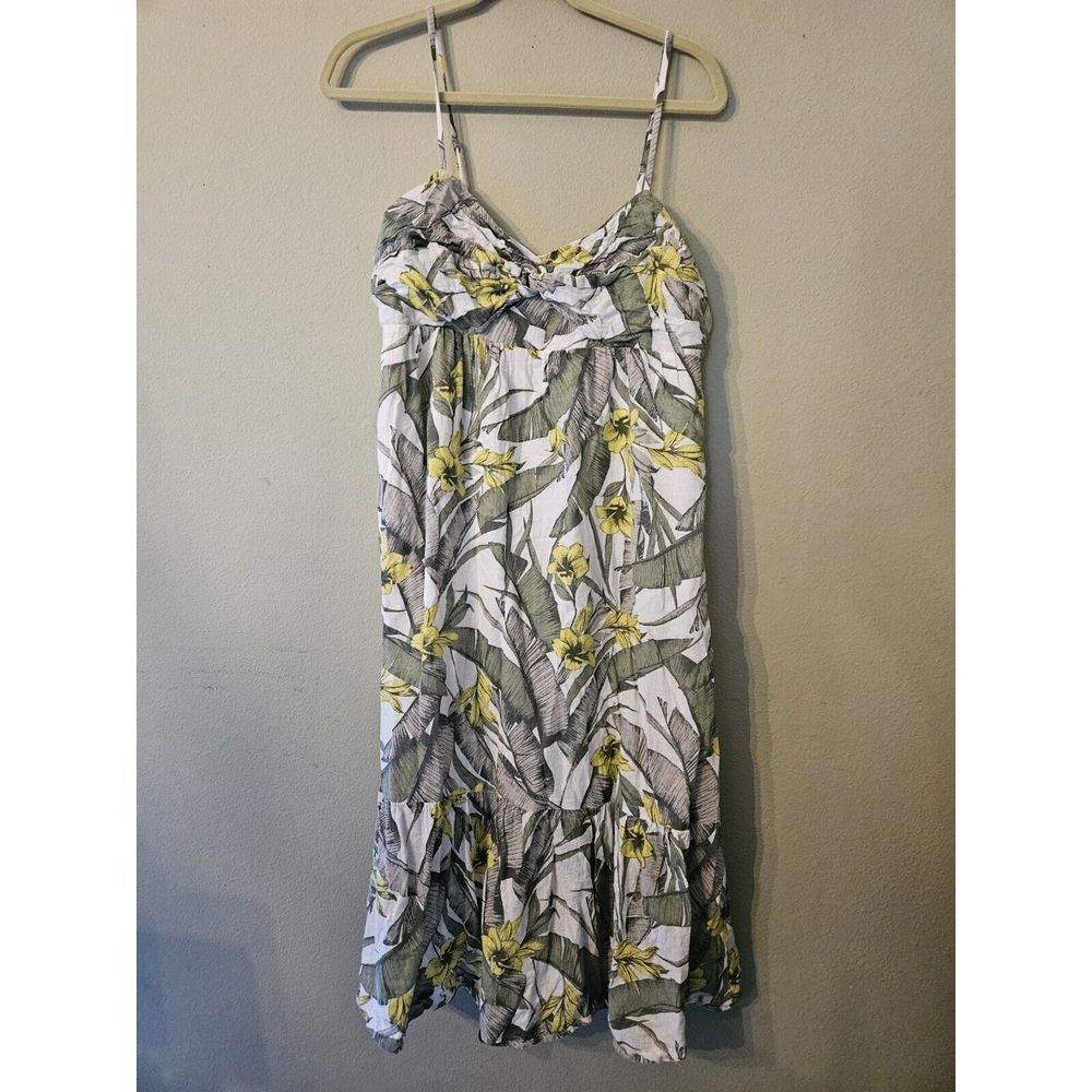 Banana Republic Palm Leaves Floral Front Knot Dress Midi Size 12 Spring Summer